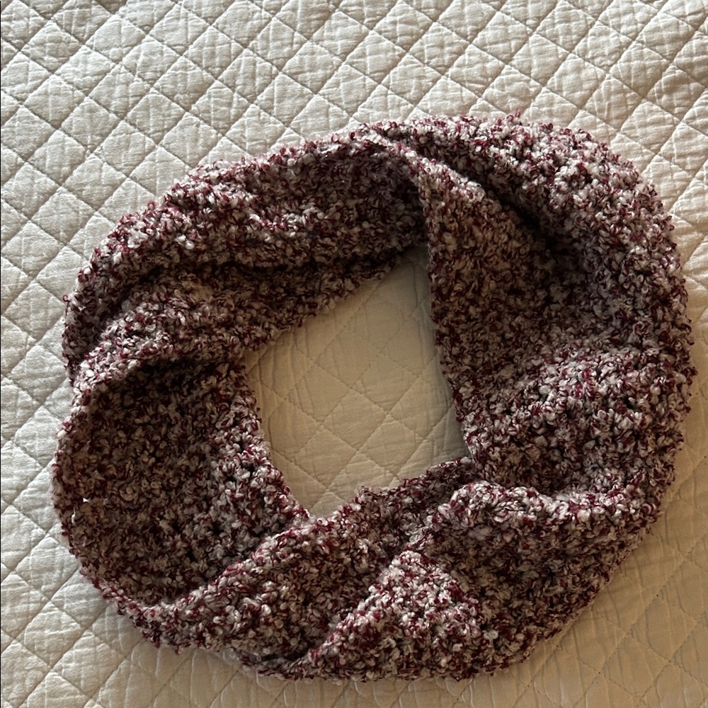 Cozy versatile Maroon and Gray Knit Infinity Scarf
